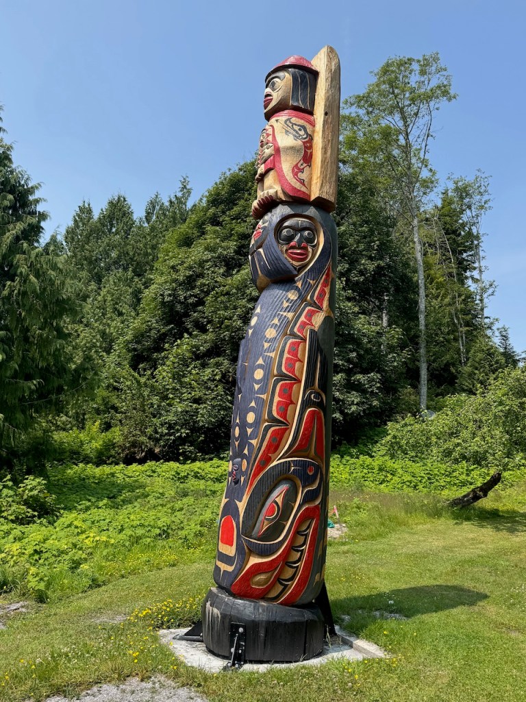 Totem at the ancient Mi'mkwamlis Village site.