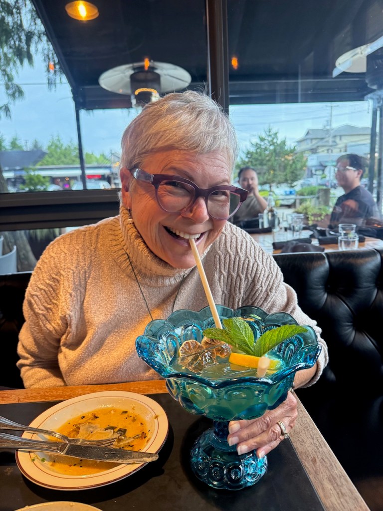 Drinking from the "punch bowl" at Wolf in the Fog restaurant in Tofino.