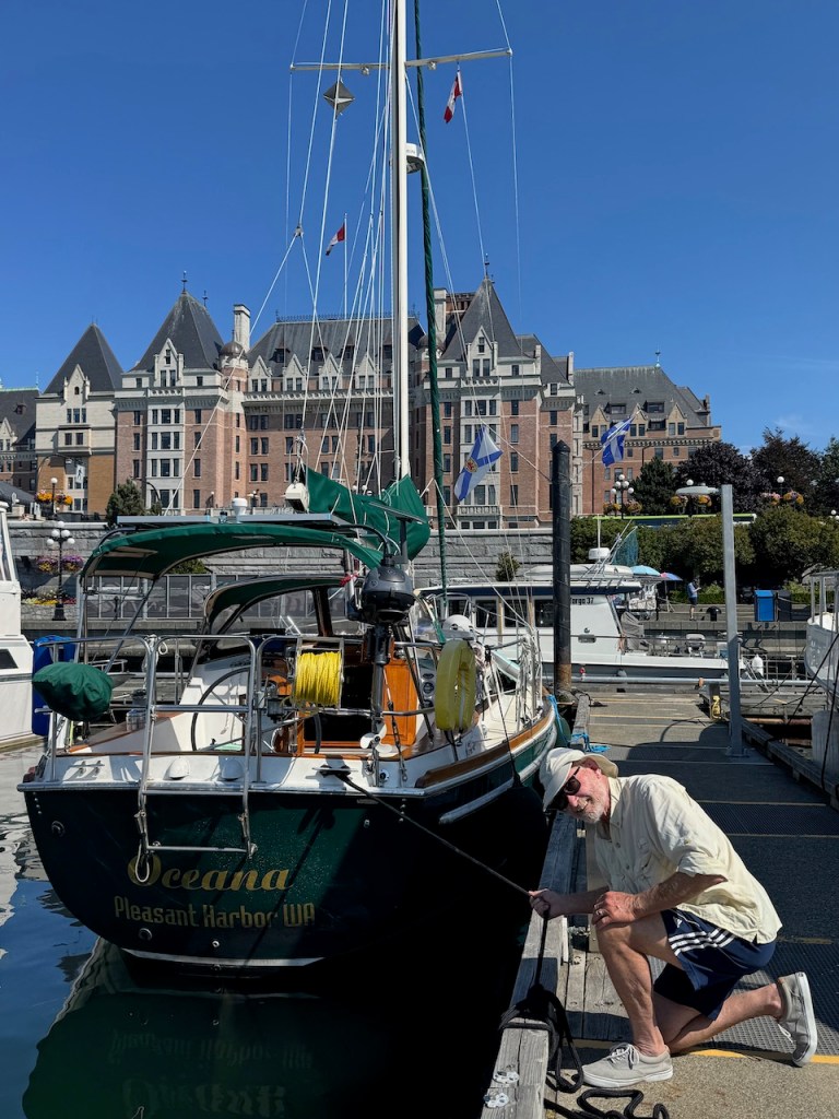 Tying up in front of the Empress Hotel in Victoria.